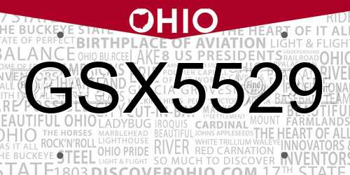 GSX5529 Ohio License Plate