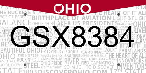 GSX8384 Ohio License Plate