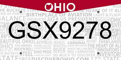 GSX9278 Ohio License Plate