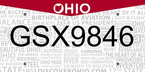 GSX9846 Ohio License Plate
