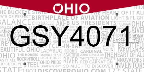 GSY4071 Ohio License Plate