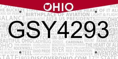 GSY4293 Ohio License Plate