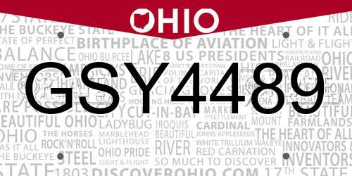 GSY4489 Ohio License Plate