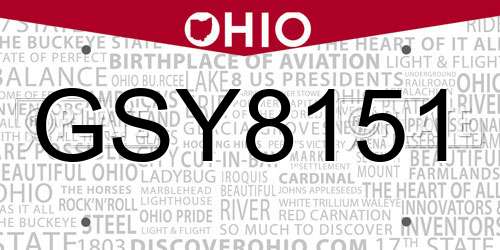 GSY8151 Ohio License Plate