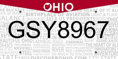 GSY8967 Ohio License Plate