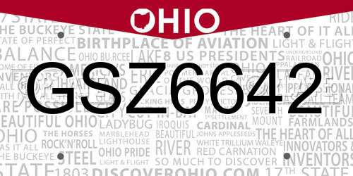 GSZ6642 Ohio License Plate