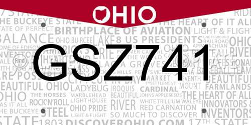 GSZ741 Ohio License Plate