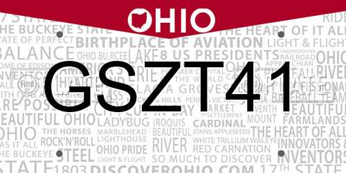 GSZT41 Ohio License Plate