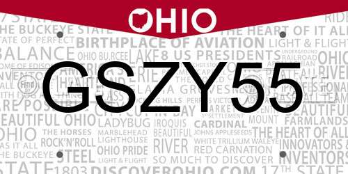 GSZY55 Ohio License Plate