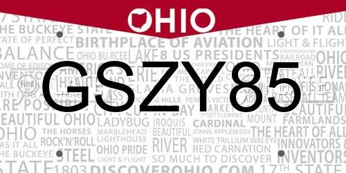 GSZY85 Ohio License Plate