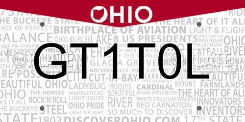GT1T0L Ohio License Plate