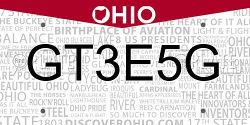 GT3E5G Ohio License Plate