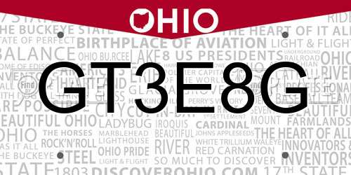 GT3E8G Ohio License Plate