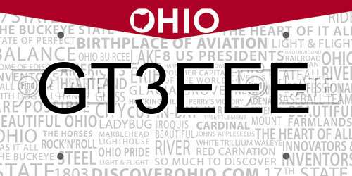 GT3EEE Ohio License Plate