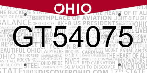 GT54075 Ohio License Plate