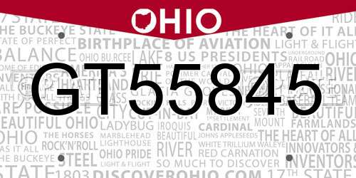 GT55845 Ohio License Plate