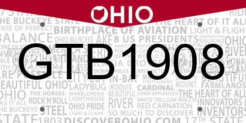 GTB1908 Ohio License Plate