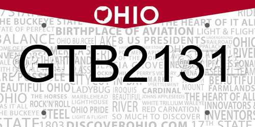 GTB2131 Ohio License Plate