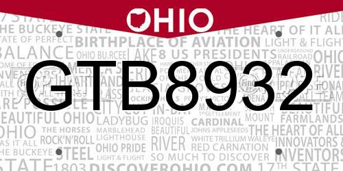 GTB8932 Ohio License Plate
