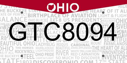 GTC8094 Ohio License Plate