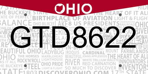 GTD8622 Ohio License Plate