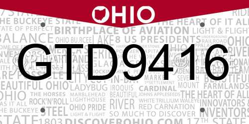 GTD9416 Ohio License Plate