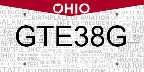 GTE38G Ohio License Plate