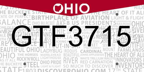 GTF3715 Ohio License Plate