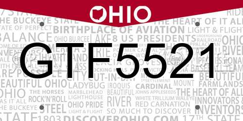 GTF5521 Ohio License Plate