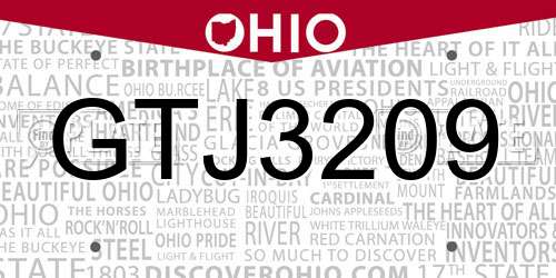 GTJ3209 Ohio License Plate