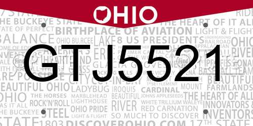 GTJ5521 Ohio License Plate
