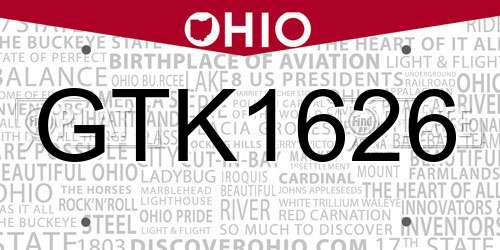 GTK1626 Ohio License Plate