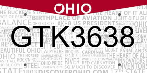 GTK3638 Ohio License Plate