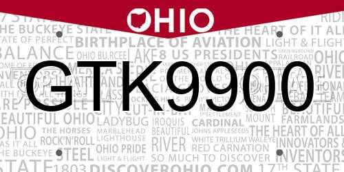 GTK9900 Ohio License Plate