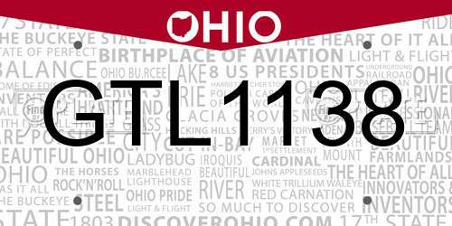 GTL1138 Ohio License Plate