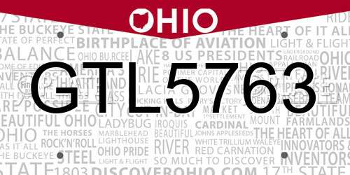 GTL5763 Ohio License Plate