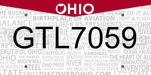 GTL7059 Ohio License Plate