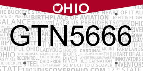 GTN5666 Ohio License Plate