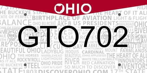 GTO702 Ohio License Plate