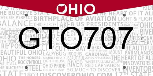 GTO707 Ohio License Plate