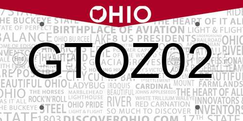 GTOZ02 Ohio License Plate