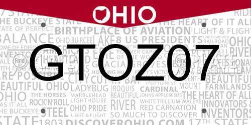 GTOZ07 Ohio License Plate