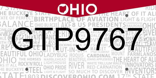 GTP9767 Ohio License Plate