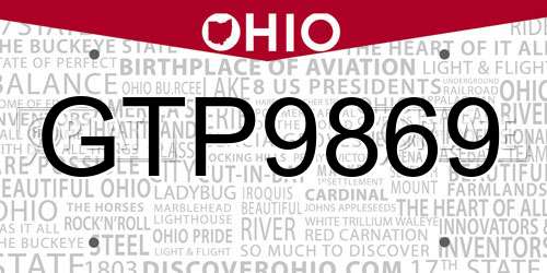 GTP9869 Ohio License Plate