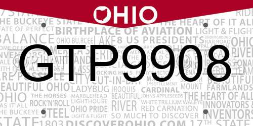 GTP9908 Ohio License Plate