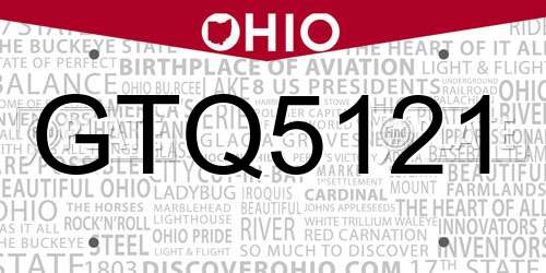 GTQ5121 Ohio License Plate