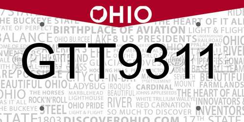 GTT9311 Ohio License Plate