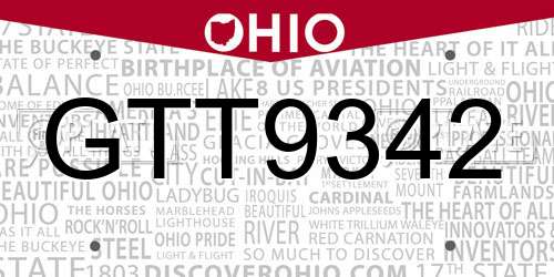 GTT9342 Ohio License Plate