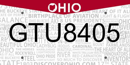 GTU8405 Ohio License Plate