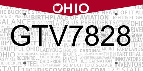 GTV7828 Ohio License Plate